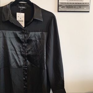 Black Silky Satin Blouse